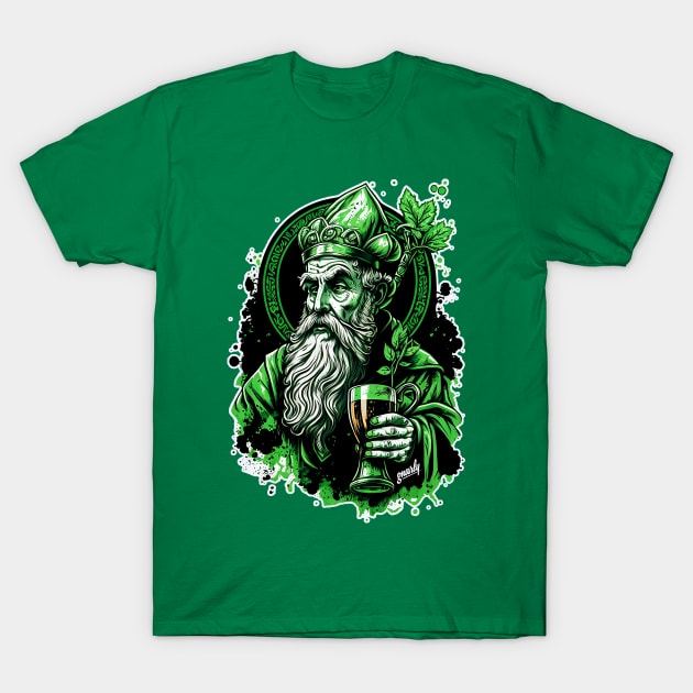 Funny Drunk Saint Patrick Drinking a Green Beer Graffiti by gnarly T-Shirt by ChattanoogaTshirt